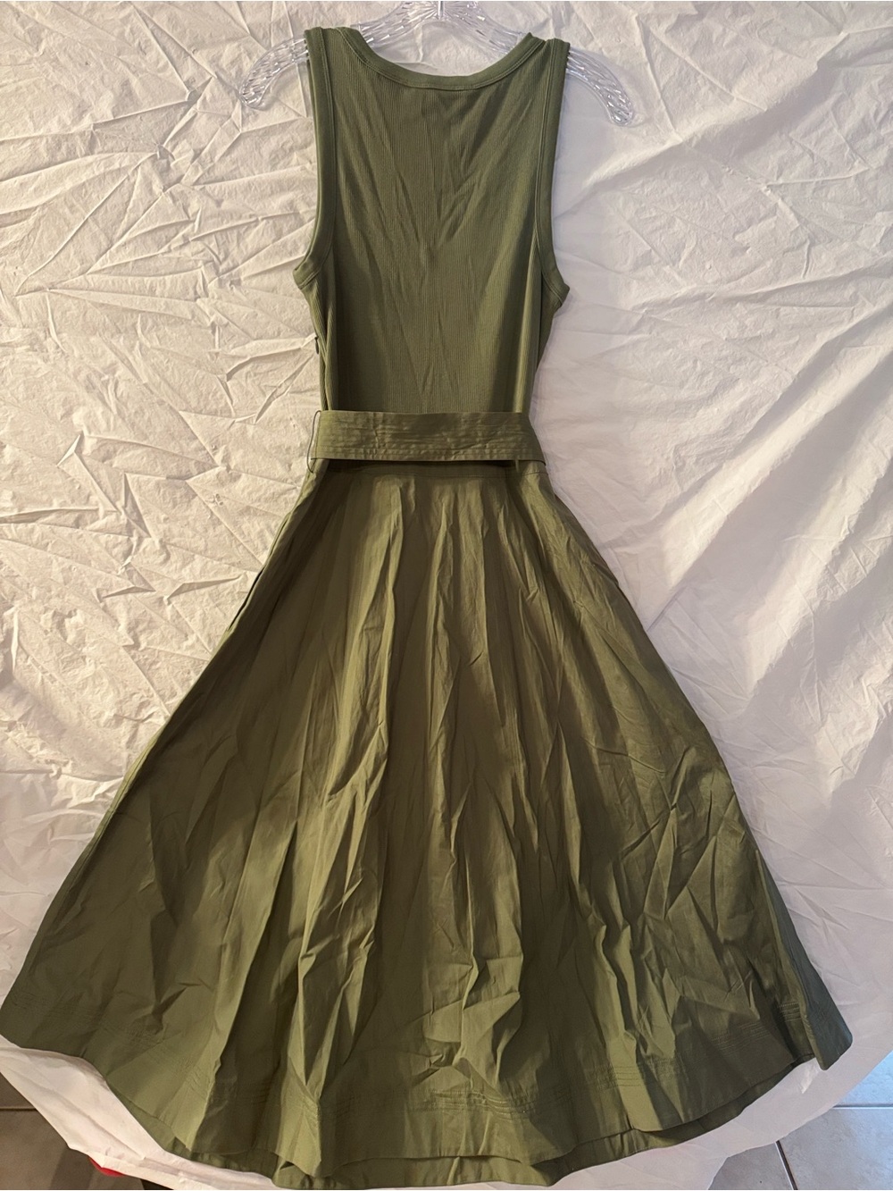 Veronica Beard Ennis Mixed Media Olive Tank Midi Dress - Picture 7 of 7
